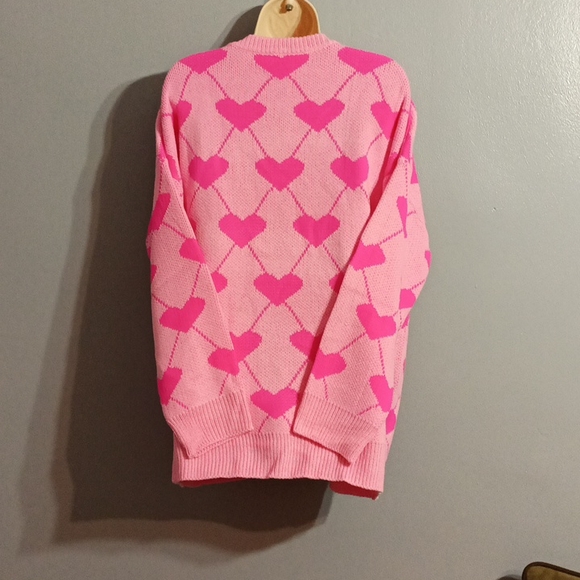 Shein Plus pink with pink  heart pattern drop shoulder cardigan duster s… - Picture 11 of 17
